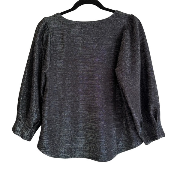 Anthropologie RO&DE Cassidy Metallic Shimmer Blouse, Black Noir, Size S - Picture 8 of 10